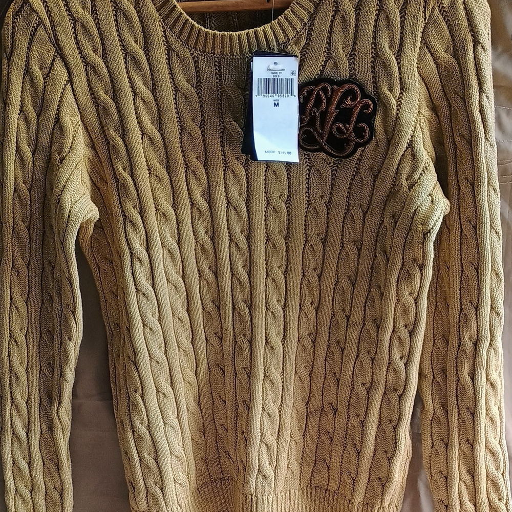 Polo Ralph Lauren Gold Cable Knit Crewneck Sweater Unisex